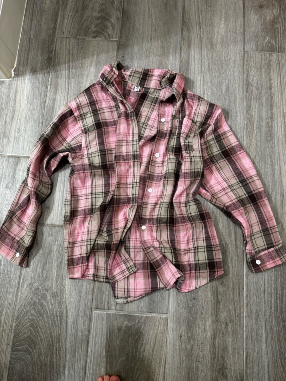 Pink and Brown Plaid Button-Down Shirt